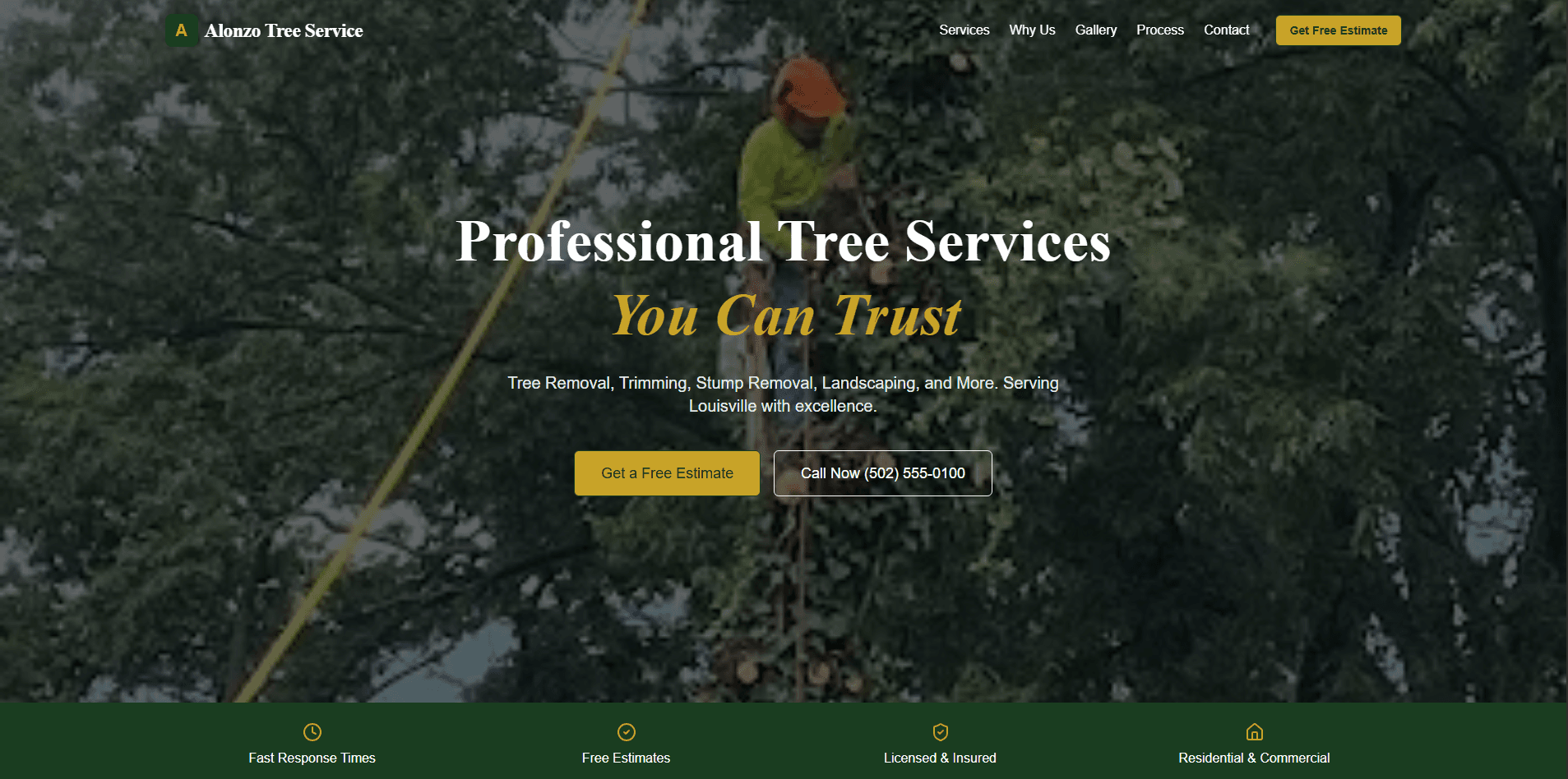 Alonzo Tree Service homepage preview